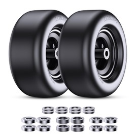Lawn Mower Tires 11x6.00-5 (2-Pack), Flat Free Solid Smooth Tread, Front Tire Assembly Replacement, Universal Fit for Commercial/Residential Mowers with Adapter Kit, 3/4" Bushing (Black)