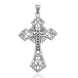 Large 3" Sterling Silver Open Filigree Celtic Cross Pendant with a 19" Cord Necklace