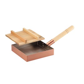 Asahi Cne117 Egg Pan Tamagoyaki Professinal Model, Wooden Lid 18cm Copper