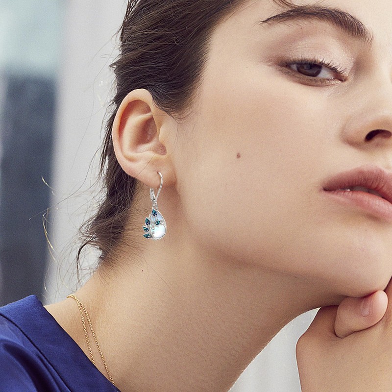 Peacock Earrings 925 Sterling Silver Peacock Earrings for Women Moonstone