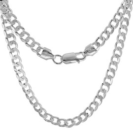 Sterling Silver 5.5mm Flat Curb Cuban Chain Necklace for Men and Women Beveled Edges Polished Finish Nickel Free Italy 16 inch