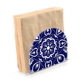 WELLDAY Napkin Holder, Blue Mexican Talavera Napkin Holder for Table Standing Napkin Holders for Table, Kitchen & Dining Room Decor