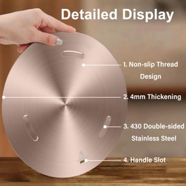 Chiffonade Gas Stove Diffuser, Rose Gold Stainless Steel Heat Diffuser Plate for Induction Hob, Round Fast Defrosting Tray with Removable Handle, Cookware Protection Accessories (11Inch/28cm)