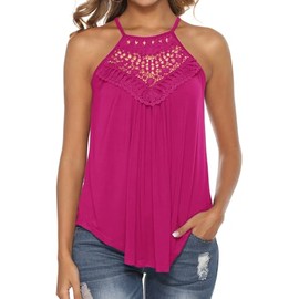 Bluetime Cute Tops for Women Lace Crochet Halter Flowy Summer Tank Juniors Tops Hot Pink M