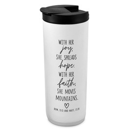 Lighthouse Christian Products Double Wall Vacuum Insulated Tumbler With Lid, 20 Ounce Stainless Steel, She Moves Mountains