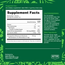 Active Blend Ashwagandha Gummies – Supports Calm, Balanced Mood & Immune Support | 750mg Ashwagandha Root, Zinc, and Vitamin D2 | 30 Day Supply | Vegan & Non-GMO – 30 Count