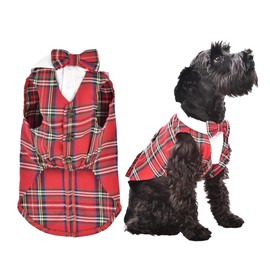 Parisian Pet Red Dog Shirt - Tartan Tuxedo Dog Clothes - Stylish Dog Wedding Outfit - Lightweight Party Puppy Dress - Christmas Dog Shirts for Large Dogs XL