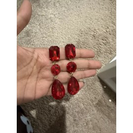 Unbranded Red Earrings Gold Dangle Drop Rhinestone Prom Long Crystal Pageant