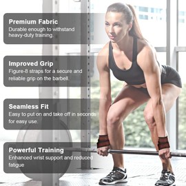 flintronic Lifting Straps Figure 8, Weight Lifting Straps Professional Lifting Straps with Neoprene Inner Grip Aid, Wrist Protection Grip for Lifting Aid Strength Training Fitness (Red)
