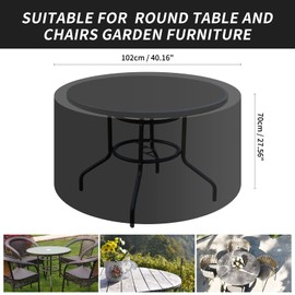 PATIO PLUS Garden Table Covers Round with 420D Oxford Fabric Circular Patio Table Cover, Outdoor Garden Furniture Cover Waterproof, Windproof, Anti-UV, Round - Ø102 x 70cm