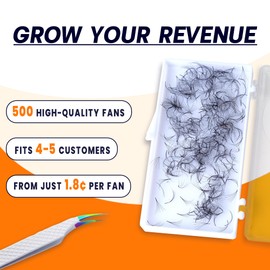 500 Promade Fans - 5D 0.05 Size 11mm Curl CC, Napricot Volume Premade Eyelash Fans Extension - Promade Lash Fans for Eyelash Extensions, Middle Stem, Fluffy, Soft - 2 Pairs Eye Pads Lash Extensions