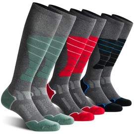 CS CELERSPORT 3 Pack Wool Ski Socks for Men and Women Skiing, Snowboarding, Cold Weather, Winter Performance Socks, Green+Red+Dark Grey, Large