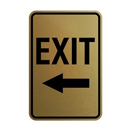 Signs ByLITA Portrait Round Exit Left Arrow Sign with Adhesive Tape, Mounts On Any Surface, Weather Resistant, Indoor/Outdoor Use (Brushed Gold) - Medium