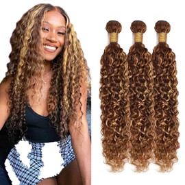 Reddish Brown Bundles Human Hair Highlight Bundles Honey Blonde Curly Bundles 16 18 20 inch 3 Bundles #33 Human Hair Bundles Brown Kinky Curly Bundles