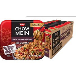 Nissin Chow Mein Spicy Teriyaki Beef Noodle Pack 8 Trays 4 Ounce Microwave Meal