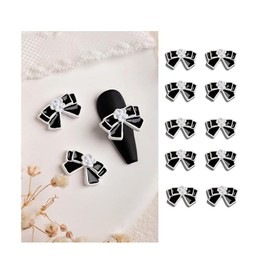 10Pcs Black Cute Butterfly Bow Pearl Nail Charms 3D Black White Nail Charms for Acrylic Nails for Nail Art Decoration Makeup Resin Mold DIY Nail Gems and Jewels Nail Design Nail Art Rhinestones