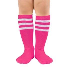 American Trends Girls Soccer Socks Kids Pink Socks Pink Softball Football Baseball Socks Youth Toddler Knee High Tube Socks for Boys 1 Pack Rose Pink White 3-6 Years