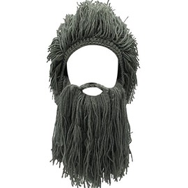 LerBen® Men Women Knit Bearded Hats Handmade Wig Winter Warm Ski Mask Beanie (L-Grey)