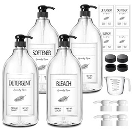 GMISUN Laundry Detergent Soap Dispenser, Liquid Laundry Detergent Dispenser, Container for Farmhouse Room Decor, Organizer for Liquid DetergentSoftenerBleach Storage Bottle(64 Oz Set of 4)