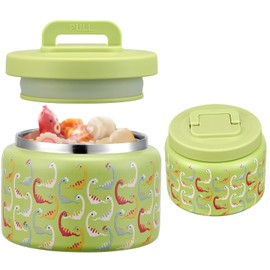 JXXM 8 Oz Thermo Food Jar for Hot & Cold Food for Kids, Insulated Lunch Containers Hot Food Jar,Leak-Proof Vacuum Stainless Steel Wide Mouth Lunch Soup Thermo for School (Green-Colorful Dinosaur)