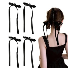 Ribbon Hair Clips, Set of 4, Black Hair Accessories, Stylish Hair Ornaments Combined with Simplicity, Ribbon Style, Great for Party Outfits or Daily Use