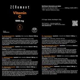 Vitamin C, 1000 mg, 270 tablets, contributes to reducing fatigue and exhaustion, vegan, cement