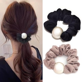 Hair Tie, Set of 2, Pearl-Like Scrunchies, Rubber, Non-Trace Hair Elastic, Stylish, Hair Clip, Hair Accessories, Adult Scrunchie Set, Hair Arrangement, Women's