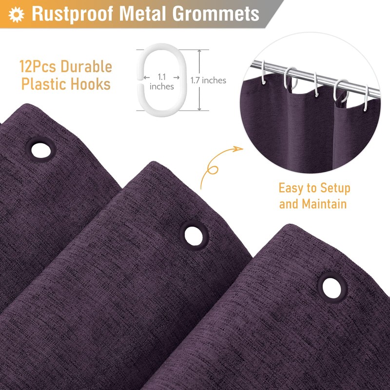 BTTN Purple Shower Curtain - Linen Textured Heavy Duty Waterproof