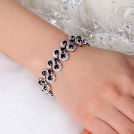 EVER FAITH Silver-Tone CZ December Birthstone Vinstage Style Art Deco Roman Tennis Bracelet Black