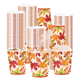 50Pcs 9oz Fall Leaves Coffee Paper Cups for Hot and Cold Beverage