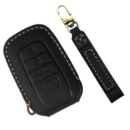 LOCOY Key Fob Cover for Toyota Tundra Accessories 2022 2023 2024 2025, for Tacoma 2024 2025 Leather Key Cover, for Camry 2025 Key Protector Case, Key Fob Case (Black Leather Gray Stitches, 1pc)
