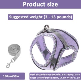 Tiny Dog Harness Puppy Harness and Leash Lightweight Mesh Step-in Vest No Pull Adjustable Reflective Harnesses Soft Breathable Vest Purple Small Pet Set for Puppy Kitten Cat Walking Running Training