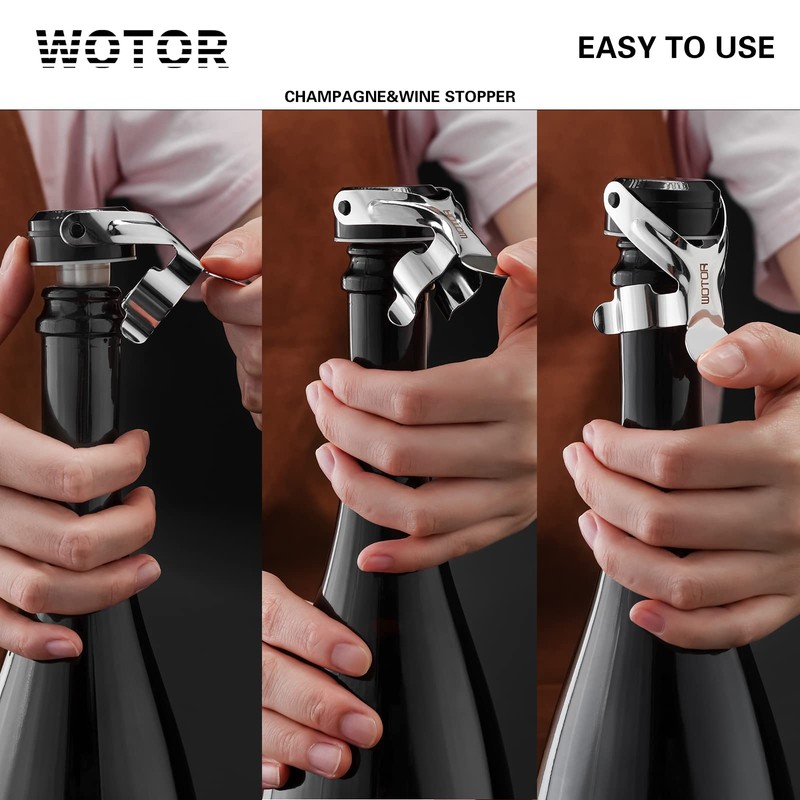 WOTOR Champagne&Wine Bottle Stoppers Stainless Steel with Food Grade Silicone,