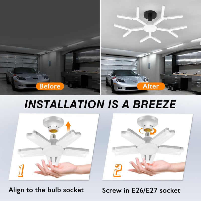 Ofenrd 2 Pack Garage Light Super Bright 6500K LED Ceiling