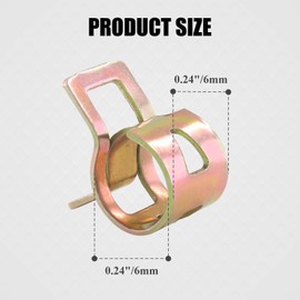 Rierdge 60 Pcs 6mm ID Spring Band Type Clamps, 1/4" Fuel Hose Clamps Fasteners, Golden Spring Hose Clip for Fuel Hose Line Water Pipe Air Tube Silicone Hose