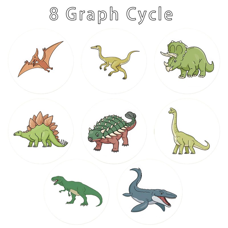 500PCS Round Dinosaur Stickers 2.5cm Kids Reward Stickers 8 Patterns