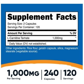 Carnitina Tartrato 1000 240 Cápsulas Mayor Energía Sabor Natural