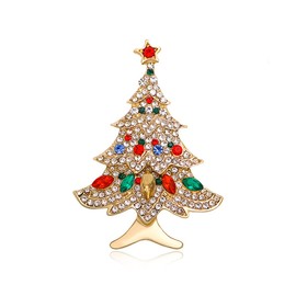 Rhinestone Christmas Brooch for Women Crystal Christmas Tree Brooch Pin Red Crystal Rhinestone Flower Wreath Bowknot Brooch Pin Elegant Clothing Hat Bag Accessories Christmas Birthday Party Costume Jewelry (Christmas Tree)