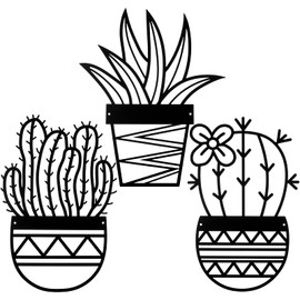 Hotop 3 Pcs Cactus Metal Wall Arts Natural Themed Plant Modern Black Metal Wall Decors for Office Home Living Room Bathroom Housewarming Decor