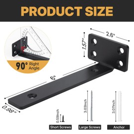 JEAWIWI 6 Inch Floating Shelf Bracket, 12 Pack Heavy Duty Black Brackets for Wall Shelves with Screw Included, L-Shaped Metal Countertop Support Brackets for Kitchen, Bathroom, Studio DIY