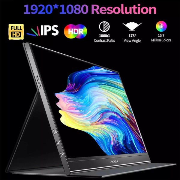Portable Monitor 15.6Inch FHD 1080P USB C HDMI Gaming Ultra-Slim