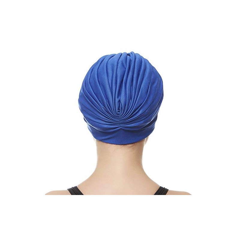 Polyester Latex Lined Pleated Women’s Swim Bathing Turban - Navy