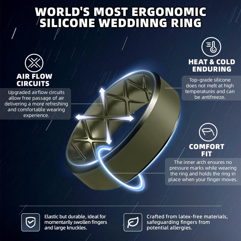 Egnaro Silicone Ring For Men 9mm Wide 2.5mm Thick, Rubber