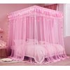 Rosa princesa 4 esquinas Post cama cortina dosel mosquitero, Rosado, Queen