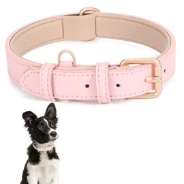 Classic Leather Dog Collar for Small Medium Large Dogs Soft Neoprene Padded Adjustable Pet Collars Heavy Duty Dog Collar,Pink,38cm
