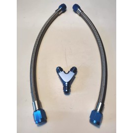 PROFLO PRODUCTS 6AN 12" STAINLESS NITROUS Or FUEL HOSE BLUE ENDS 2pc And a 6AN Y FITTING
