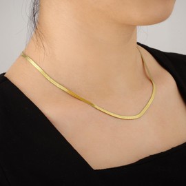 KRKC&CO Women's Snake Chain, 3 mm/5 mm Flat Franco Chain Made of Stainless Steel in Silver Gold, Necklace Choker Collar, Length Adjustable 41-51 cm, Birthday Christmas Gifts for Women Girls