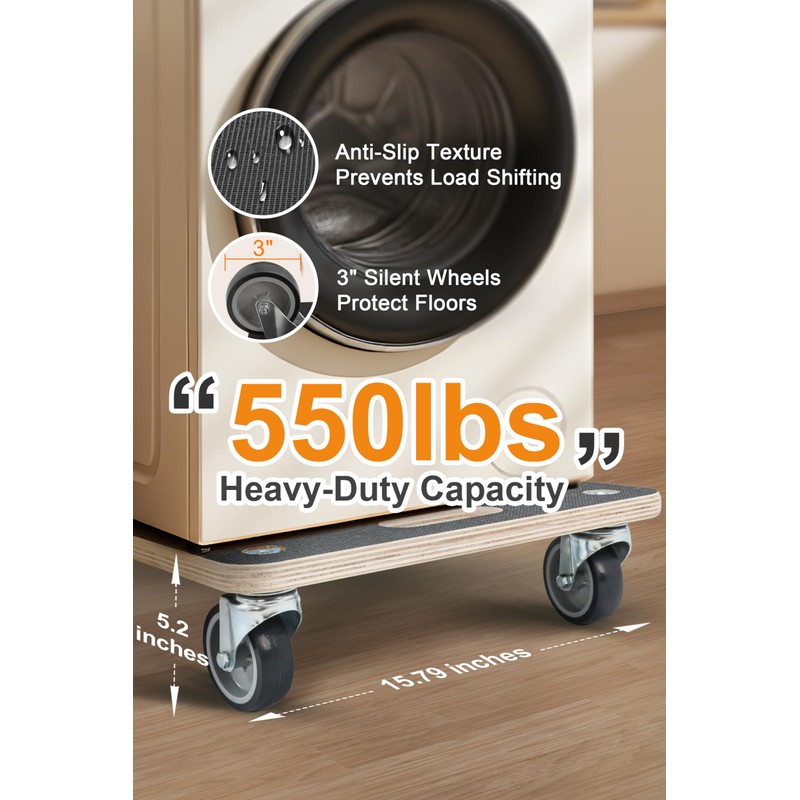 (2 Pack) Heavy Duty 551LB Square Moving Dolly - 3"