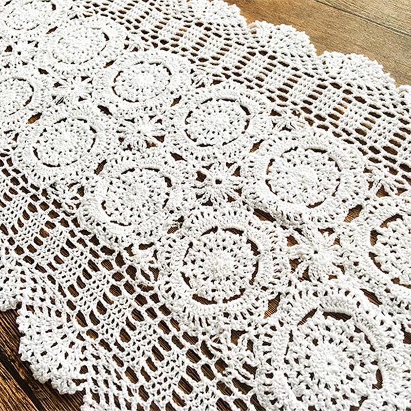 White 16x43 Inch Rectangle HANDMADE Cotton Crochet Lace Placemat Doilies