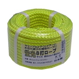 matuura Industrial Fluorescent 8 Run Rope Thickness 6 mm Length 20 m Round Roll Pack
